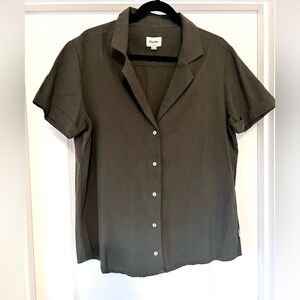 Rhythm Classics Linen Blend Button Up Shirt Large Olive Green